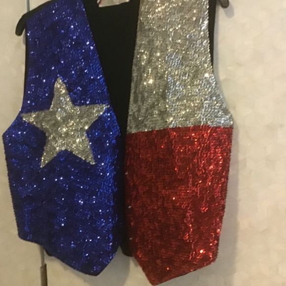 JC 001 USA SEQUIN BEST TEXAS FLAG WOMAN’S. SMALL SNAP FRONT TIE BACK - Picture 4 of 7